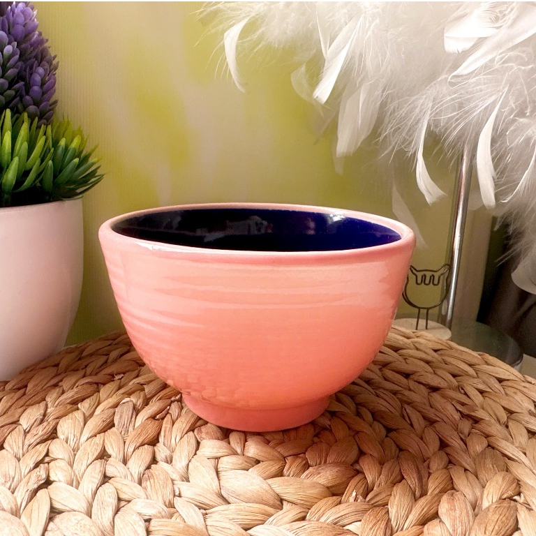 <2hand> Chawan gốm Nhật hồng ruột xanh đậm đánh Matcha