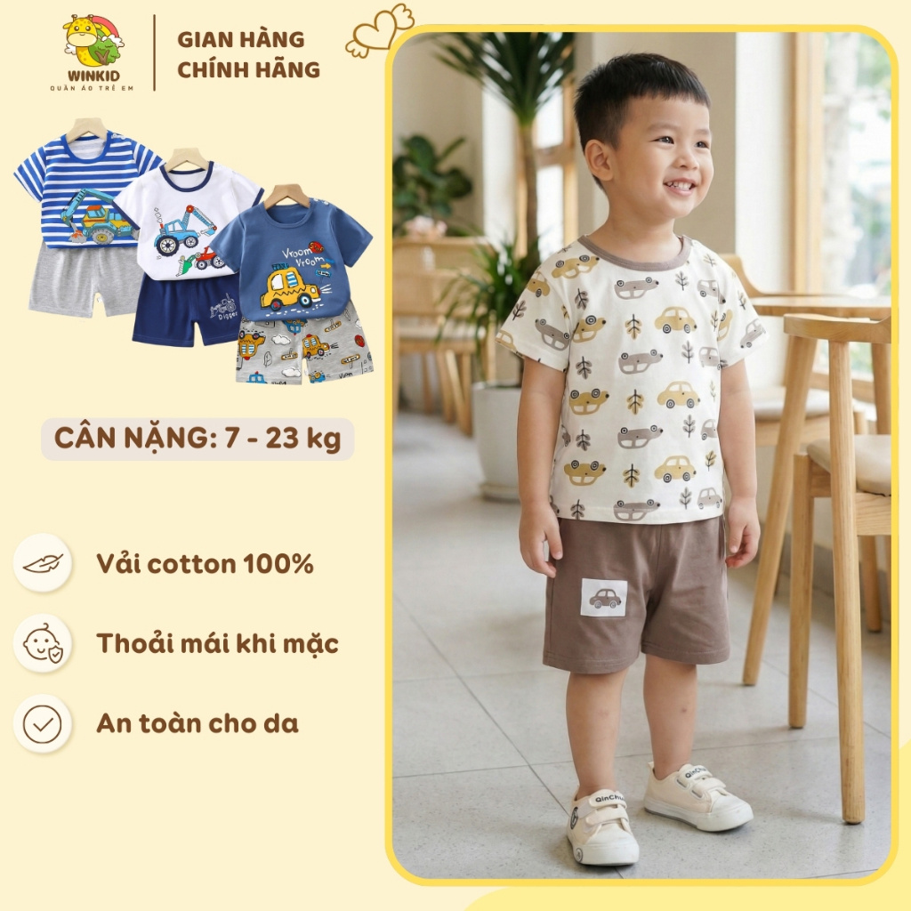 Bộ cộc tay bé trai WINKID, đồ bộ bé trai chất cotton thoáng mát - WK030