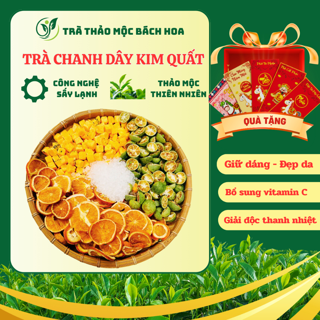 Trà chanh dây kim quất thanh nhiệt, mát gan, đẹp da, trà detox Trà thảo mộc Bách hoa 15 gói / 30 gói