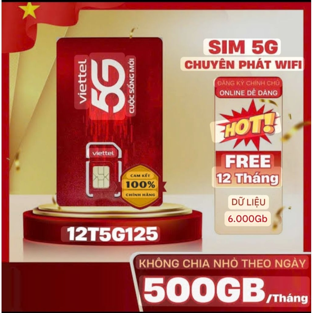 SIM MẠNG 1 NĂM VIETTEL 1 THÁNG 500GB