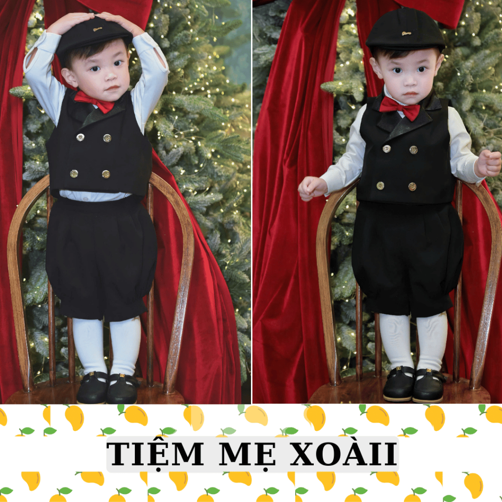 Bộ công tử hàng cover ettoi màu đen chất đứng form cho bé trai theo phong cách Hàn