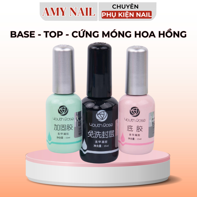 Base Top Cứng Móng Youth Rose Hoa Hồng 15ml – Dòng Giá Rẻ Cho Học Viên, Làm Nailbox – AMY NAIL