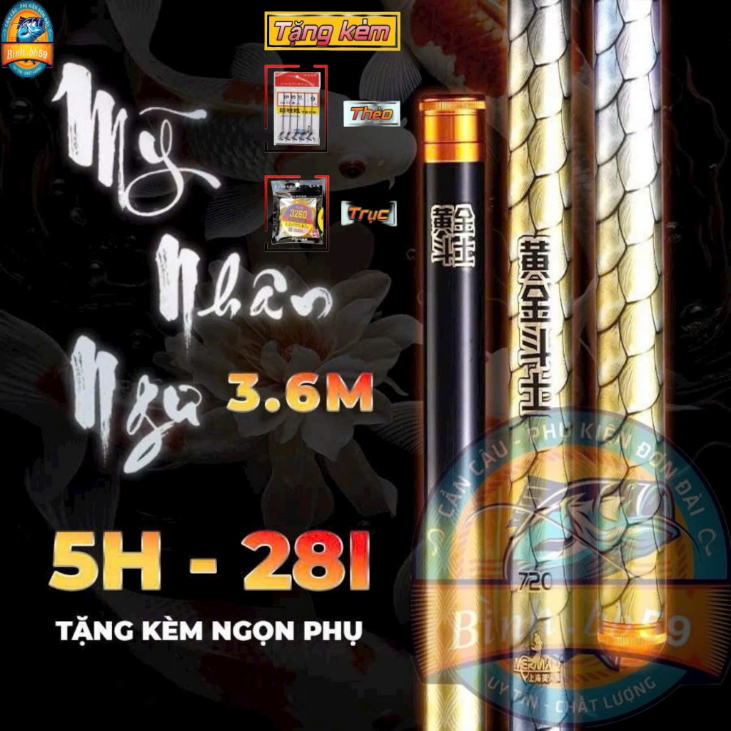 Cần câu tay Mỹ Nhân Ngư 5H-28i Chuyên rô chép Kèm Ngọn Phụ ( Quà tặng trục , thẻo )