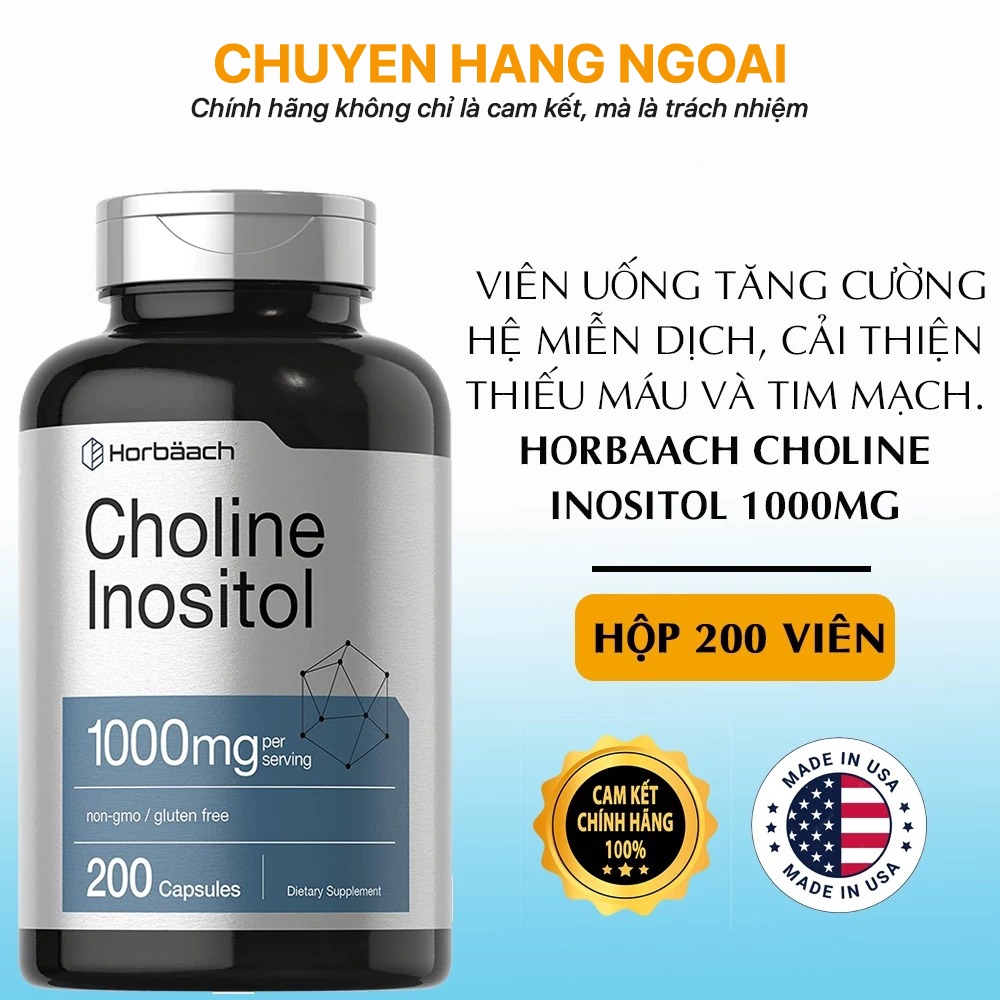 Viên Uống Hỗ Trợ Tim Mạch, Hệ Miễn Dịch Horbaach Choline Inositol 1000mg 200 Viên