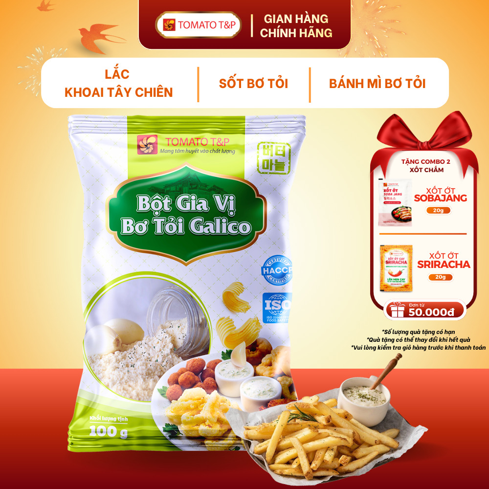 Bột Bơ Tỏi Galico dùng để lắc khoai tây, sốt bơ tỏi, bánh mì bơ tỏi - Gói 100g - Tomato T&P