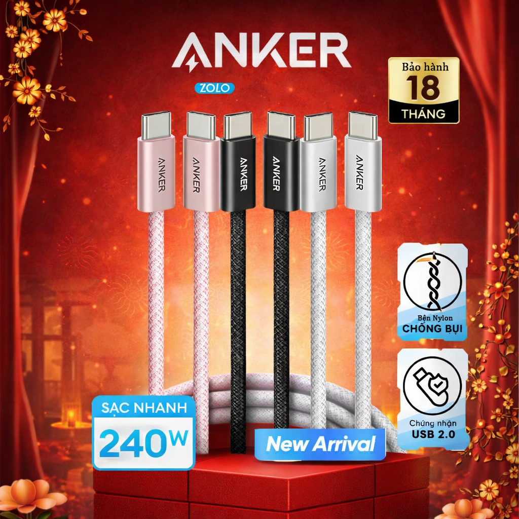 Cáp sạc nhanh và truyền dữ liệu Type-C - Type-C 240W 1m Anker Zolo A8060