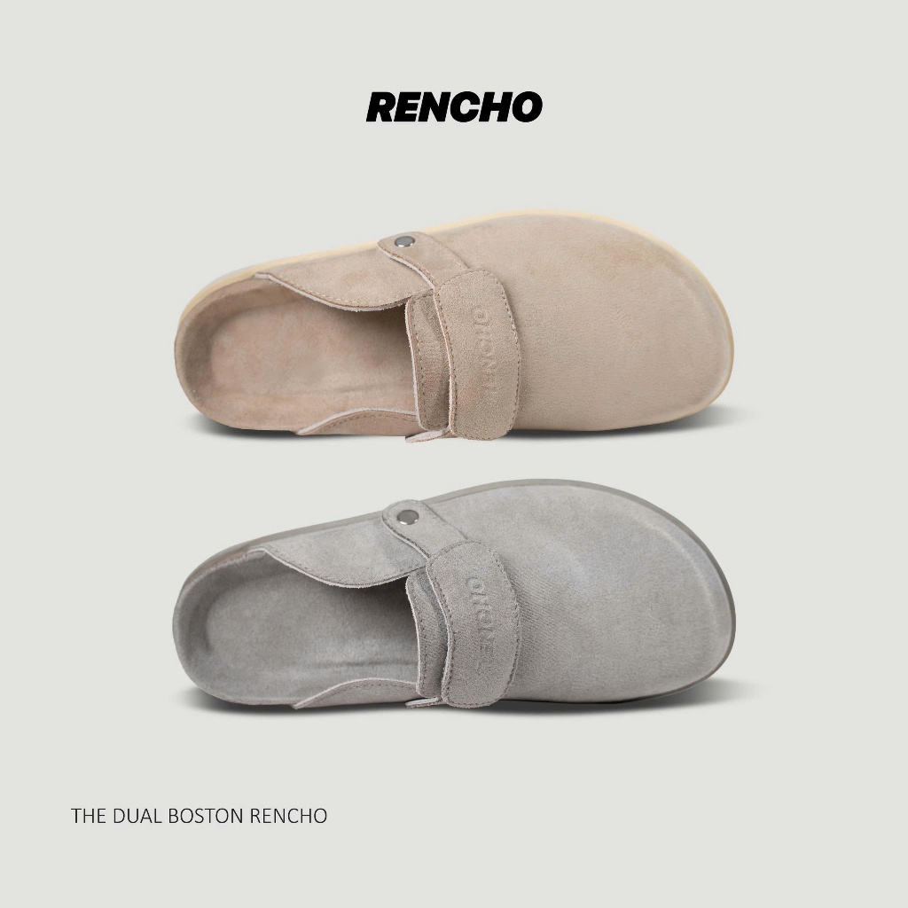 RENCHO PREMIUM Dép Nam Nữ da bít mũi BOSTON DUAL LÓT DA BÒ NGUYÊN TẤM đế trấu định hình lòng bàn chân, tăng chiều cao