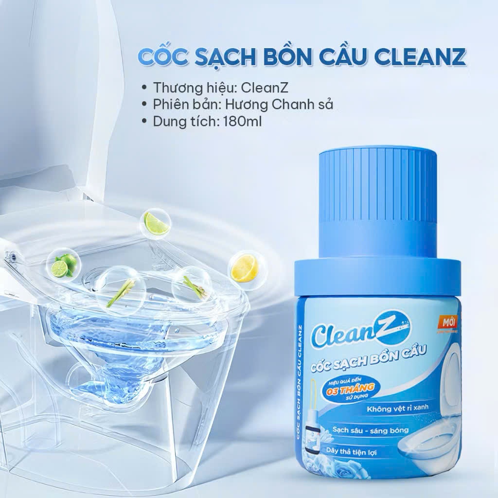 Cốc Sạch và Viên sạch Bồn Cầu CleanZ - Cốc thả bồn cầu khử khuẩn, khử mùi, sạch sâu sáng bóng 180ml