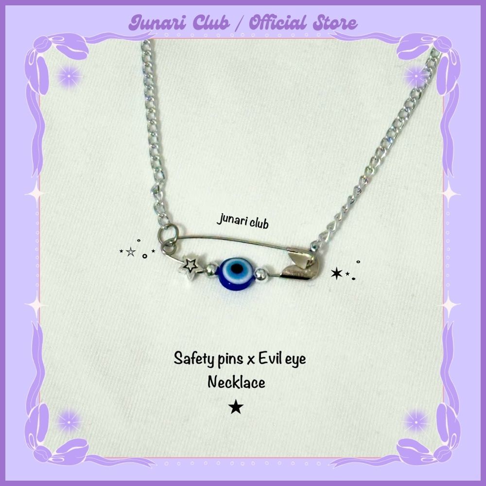 Vòng cổ Safety Pins mix Evil Eye Necklace - Trang sức đeo cổ Junari Club