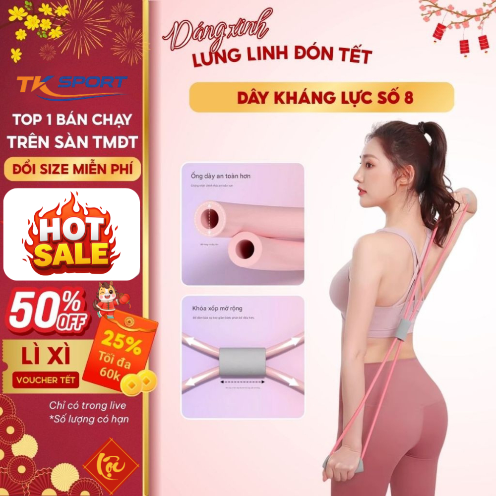 Dây kéo tập tay vai hình số 8, dây kháng lực tập gym đa năng số 8 - Tiết Kiệm Sport Shop - DS8T