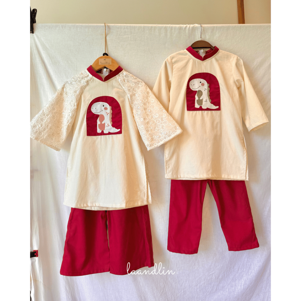 Set Áo Dài Khủng Long - LAANDLIN - Áo Dài Tết Cho Bé Từ 6 Tháng Đến 7 Tuổi