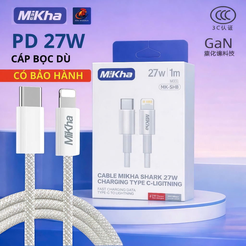 Cáp Sạc Nhanh MIKHA PD 20W Cho iP - iPas – Type-C to LN, Sạc Nhanh Chuẩn PD - Truyền Dữ Liệu Từ PC