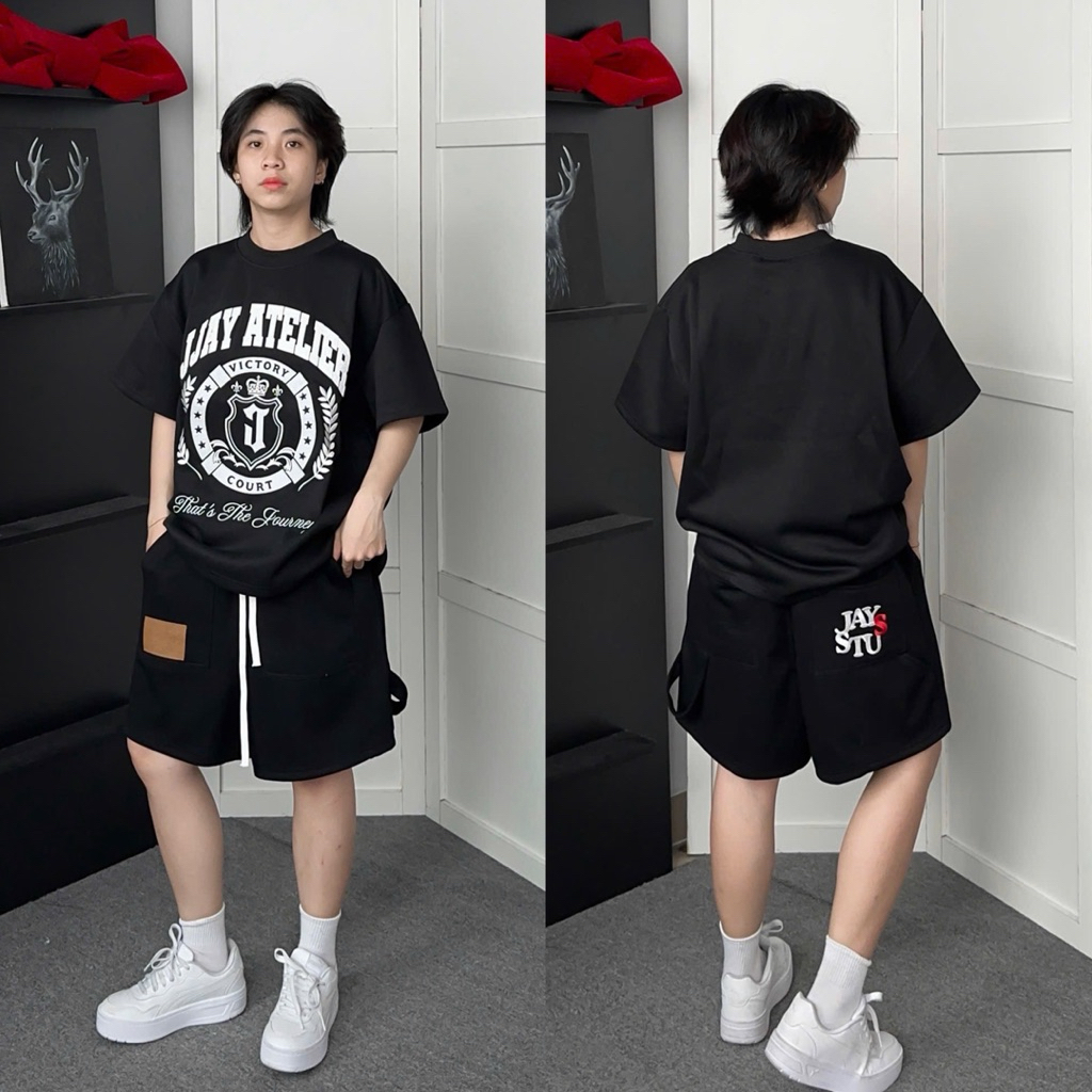 Quần Short Thun JISTU ống rộng vải nỉ 2DA Form ngắn màu ĐEN/XÁM TIÊU Unisex Nam nữ 🖤 Jaystoree | BigBuy360 - bigbuy360.vn