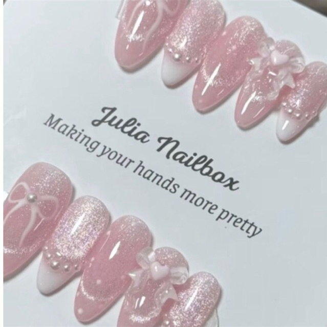 Julianailbox mã Tết 8 mắt mèo kim cương trong , tone hồng nhạt ( kèm bộ dụng cụ gắn )