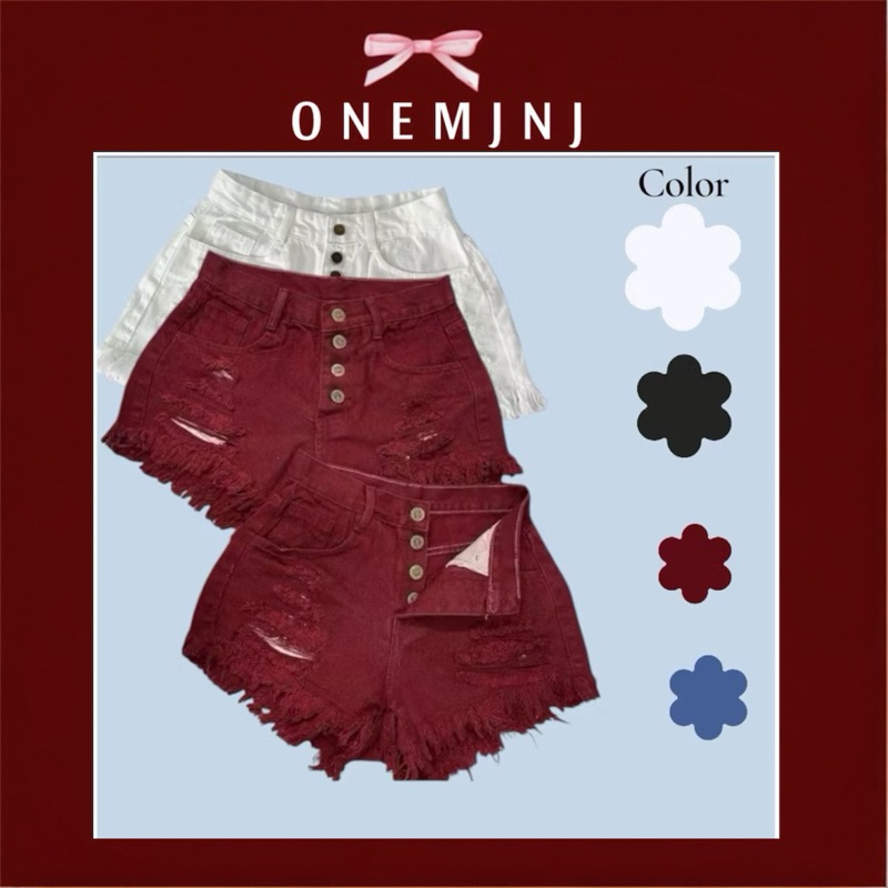 quần đùi lưng cao, quần short jean 4 nút phối rách , QUẦN SHORT ĐÙI JEANS NỮ LƯNG CAO RÁCH NHẸ LAI TUA PHỐI (Q 4nut)