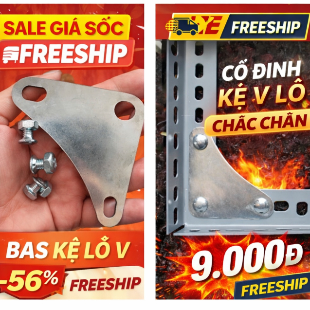 Ke Tam Giác Kệ Sắt V Lỗ – Phụ Kiện Bắt Kệ Chịu Lực – Combo Nhiều Cái
