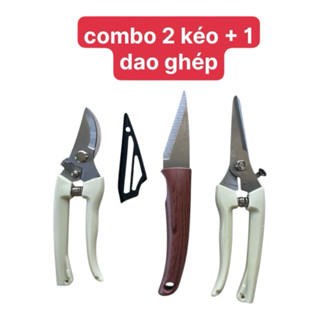 combo 3 dụng cụ cắt tỉa cây cảnh gồm 1 kéo bấm cành + 1 dao ghép + 1 kéo tỉa răm