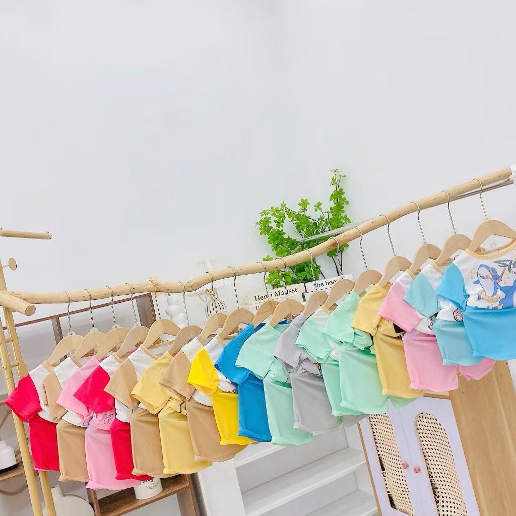 COMBO 5 bộ cộc tay vải tăm lạnh, mịn mát, co giãn, thấm hút mồ hôi nhiều hoạ tiết dễ thương, cho bé sơ sinh (5 hình)