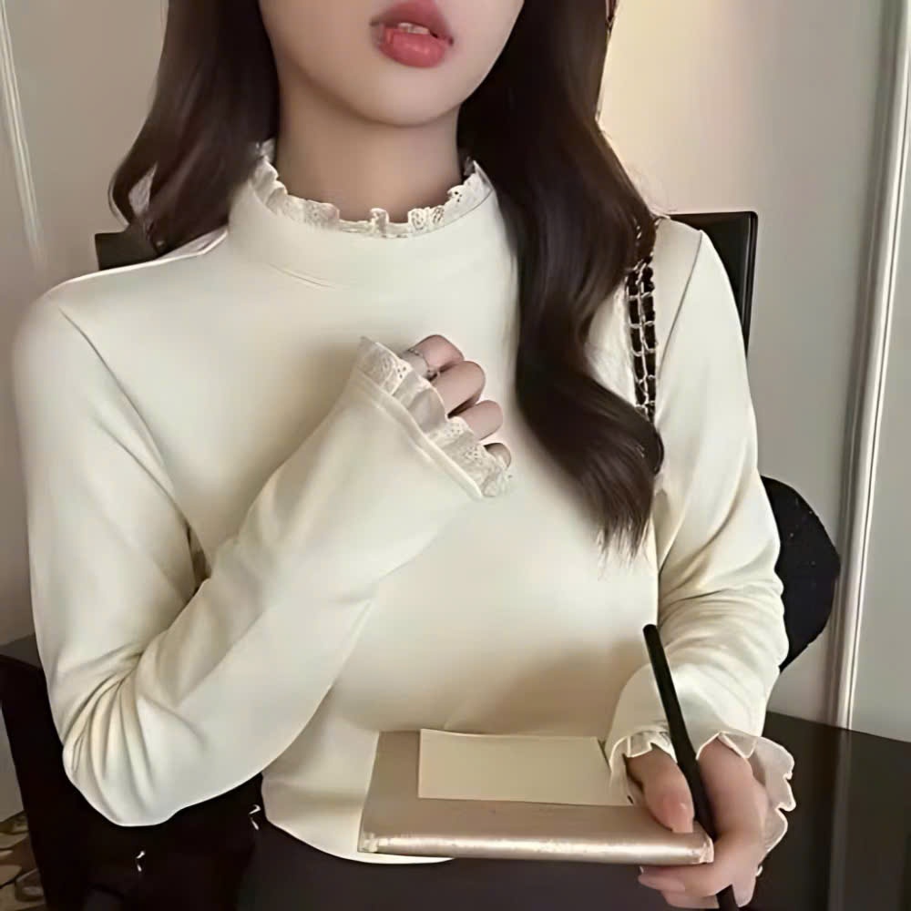 Áo giữ nhiệt nữ phối ren điệu đà áo thun nữ cổ tròn dài tay nhiều màu basic phong cách Hàn Quốc A444 PANOSI | BigBuy360 - bigbuy360.vn