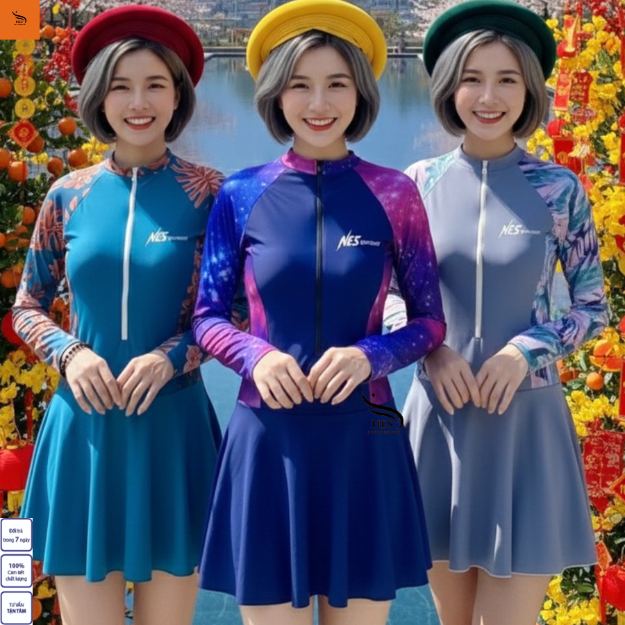 ĐỒ BƠI NỮ LIỀN THÂN TAY DÀI BIGSIZE ĐẾN 75KG – NHIỀU MÀU – NES SPORTSWEAR
