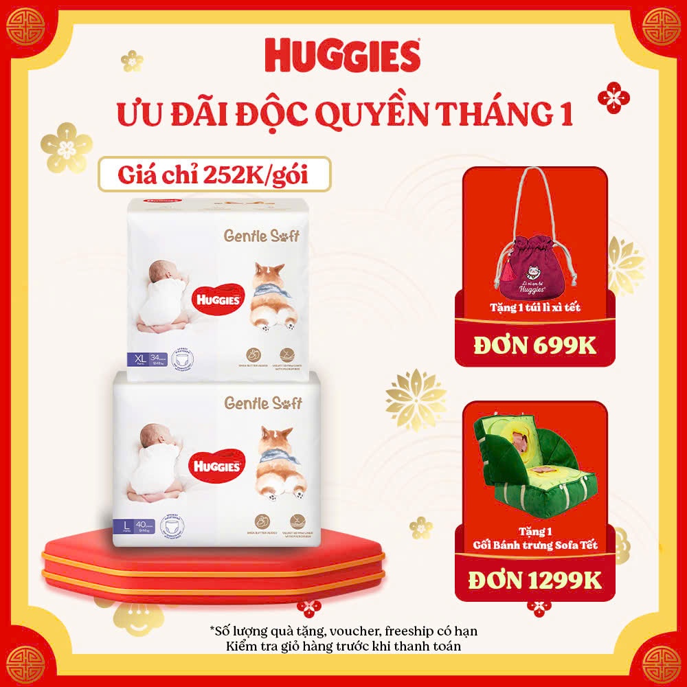 (Mua 2 tặng thú bông)Tã quần Huggies Gentle Soft - Corgi cao cấp siêu mềm mại mỏng 2mm giảm nhiệt si