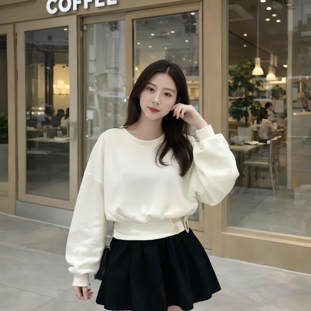 Áo nỉ sweater nữ thiết kế cổ tròn dài tay áo kiểu nữ phối cúc dáng croptop siêu xinh chất da cá cao cấp A147 PANOSI | BigBuy360 - bigbuy360.vn