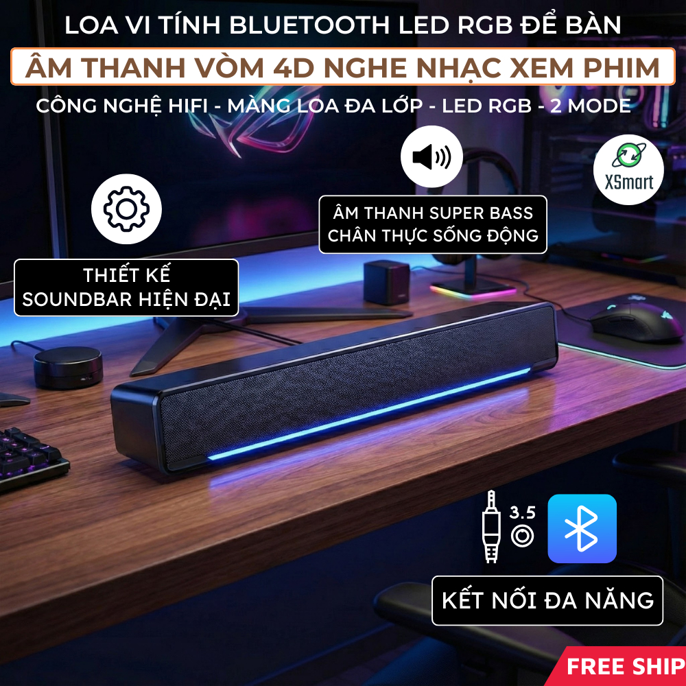 Loa Máy Tính Bluetooth Để Bàn V196 LED RGB Âm Thanh Vòm 4D Kết Nối Đa Năng Với Máy Tính Điện Thoại
