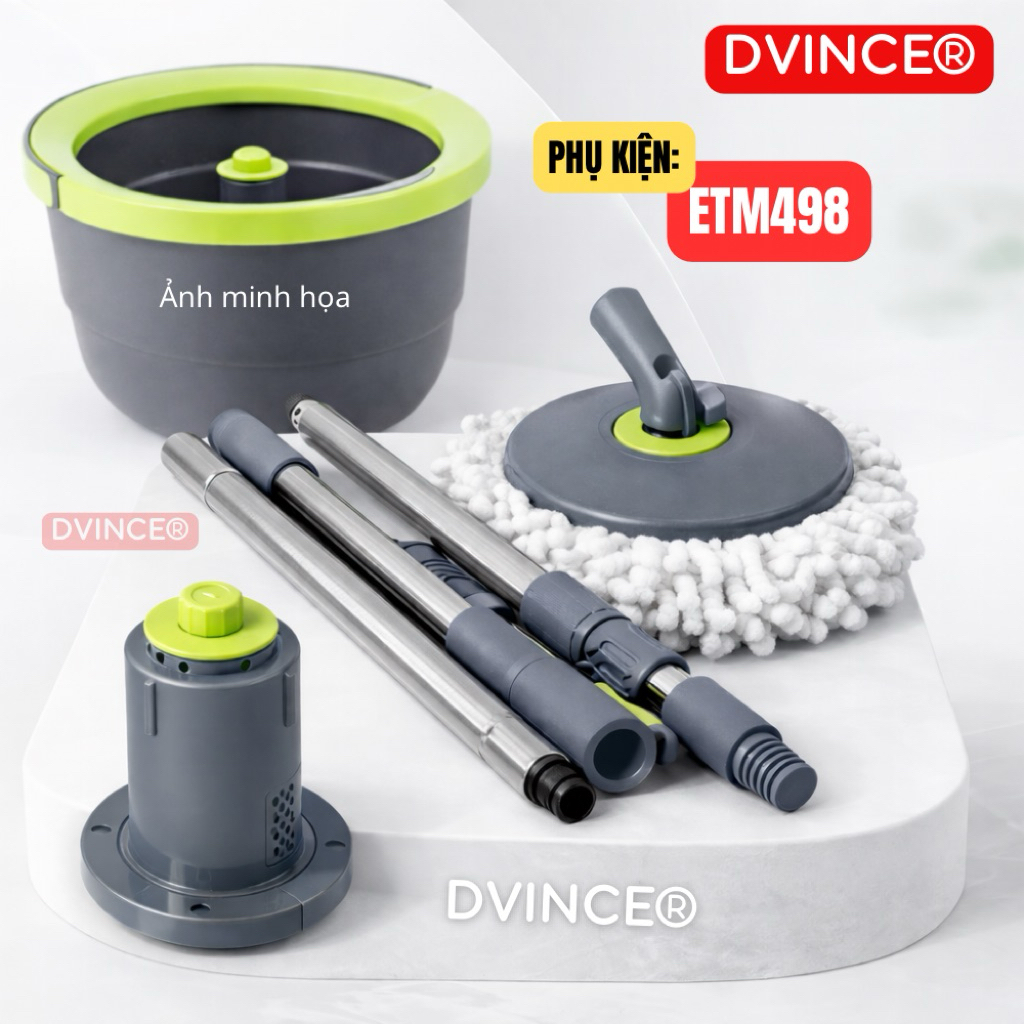 ⚡Phụ Kiện thay thế cho bộ lau nhà ETM498 - Thùng Nước ETM498 - Trục Xoay ETM498 - Mâm Lau - Cây Inox
