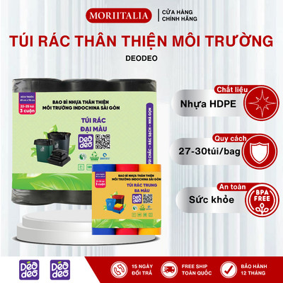 Túi Rác Sinh Thái DEODEO – Kích Cỡ Trung & Đại (55x65cm&65x78cm)–Nhựa Tái Sinh HDPE – Chứng Nhận Nhãn Sinh Thái Việt Nam