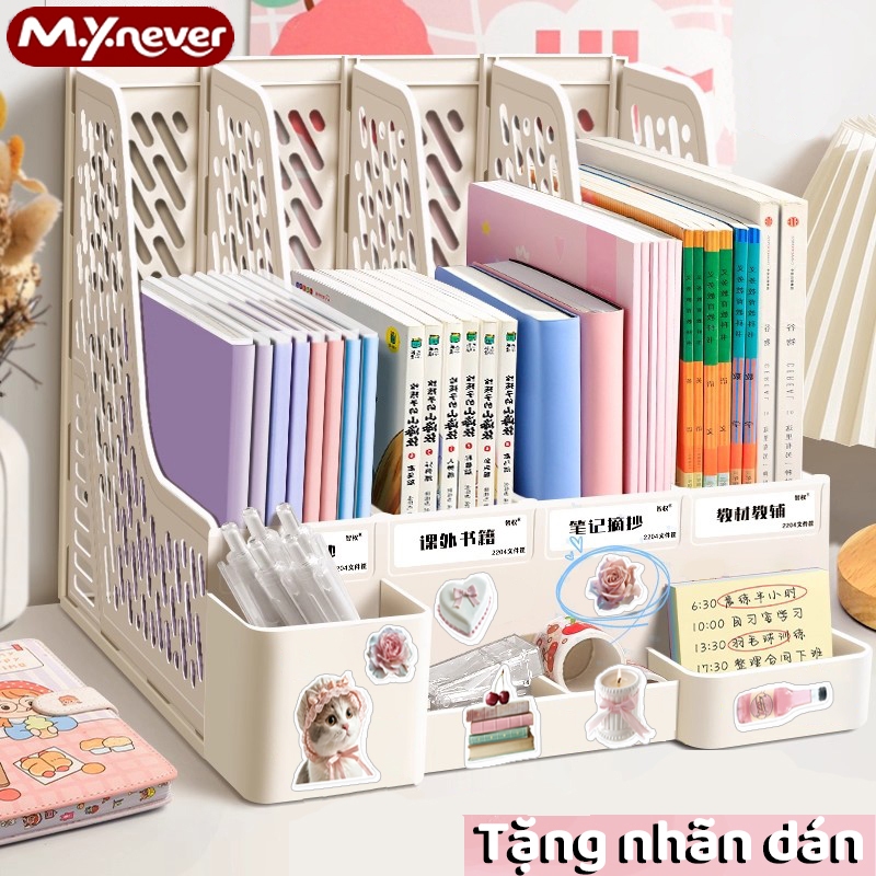 MUYUAN문구점-r-Kệ sách nhựa 4 tầng, kệ bàn đơn giản, có thể dùng cho văn phòng và học sinh