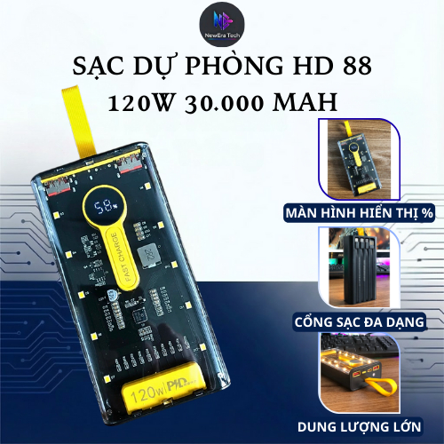 Cục Sạc Dự Phòng HD 88 - 120W Dung Lượng 30.000 mAh - POWER BANK 6 Cổng Kết Nối Đa Nhiệm Model 2024