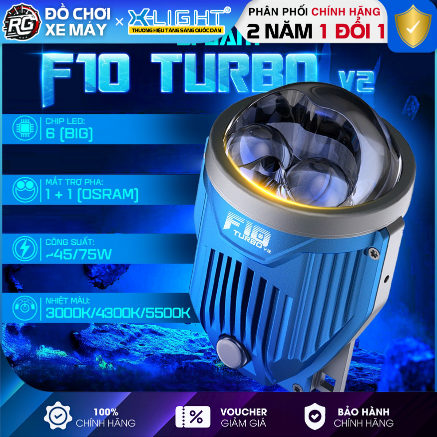 Xlight F10 Turbo V2 - Đèn Bi Gầm X-Light Cos 45w Pha 75w Giả Lập Laser, Bảo Hành 2 Năm