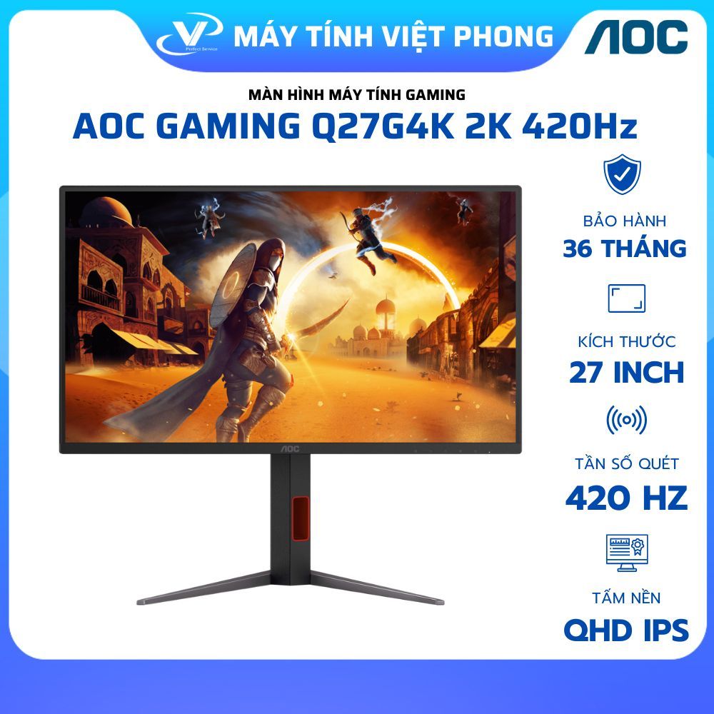 MÀN HÌNH 2K GAMING 420HZ AOC Q27G4K (27"/2K/IPS/420Hz/0.3Ms) - BH CHÍNH HÃNG 3 NĂM