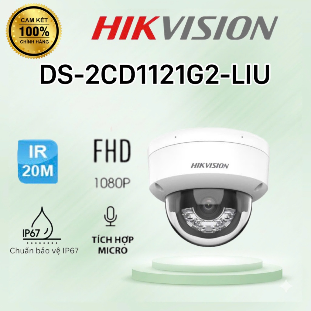 Camera IP 2MP bán cầu HIKVISION DS-2CD1121G2-LIU - CÓ MÀU, CÓ MIC
