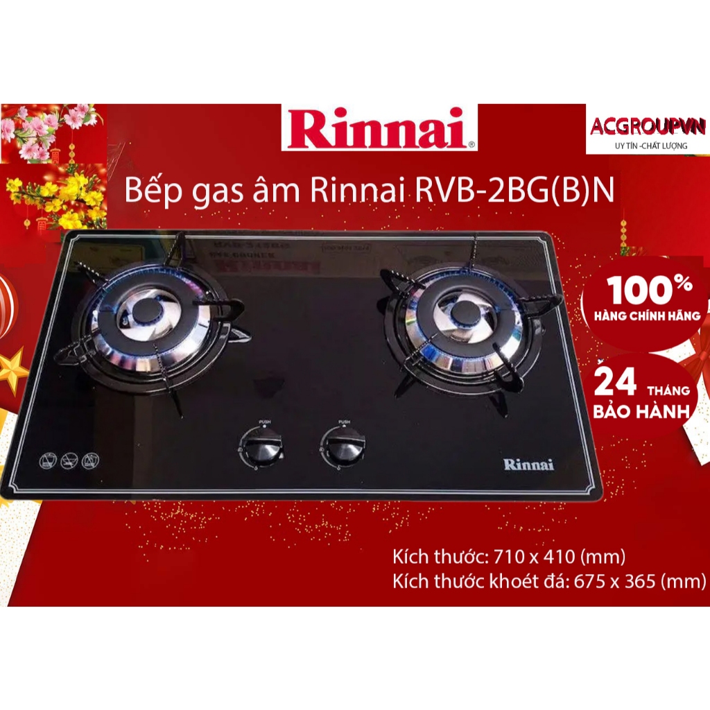 Bếp gas âm Rinnai RVB-2BG(B)N Đánh lửa IC, bộ chia lửa cao cấp