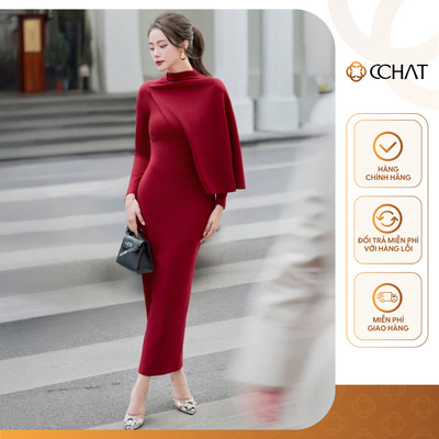 Đầm Nữ 𝐂𝐂𝐇𝐀𝐓 Dáng Ôm Luxury Vạt Bèo Chất Liệu Dạ Len Cao Cấp Sang Trọng 24VDC2005OT