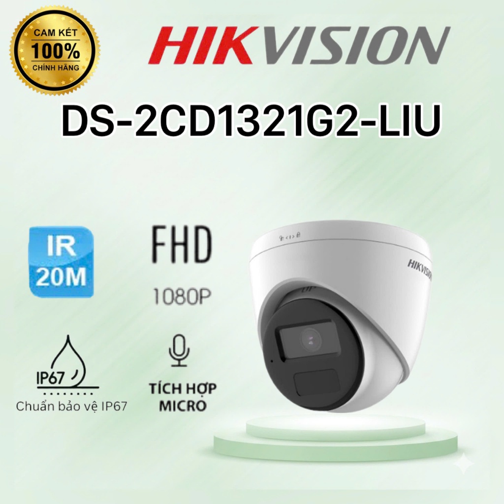 Camera IP 2MP bán cầu HIKVISION DS-2CD1321G2-LIU - CÓ MÀU, CÓ MIC