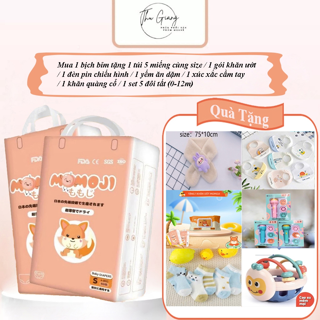 Tã quần/Dán Momoji Extra , thoáng khí, thoát ẩm tốt giúp da bé sơ sinh khô thoáng dài lâu
