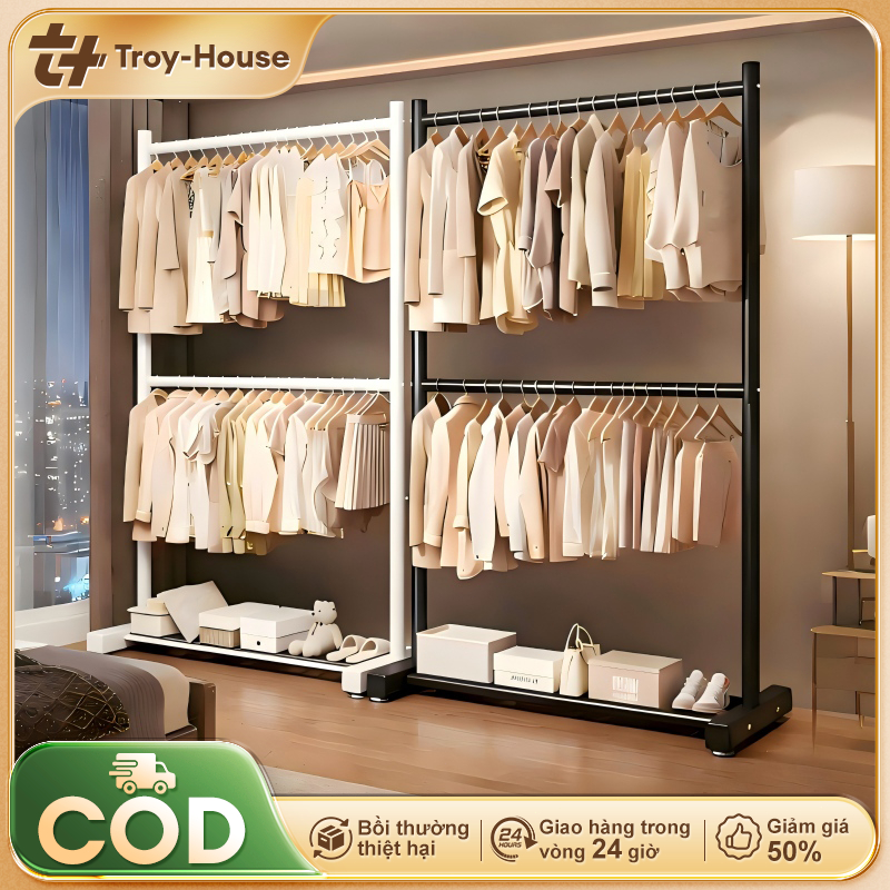 TROY Kệ Treo Quần Áo 2 Giàn Giá Treo  Đen treo túi xách, hộp, giày dép Kệ Quần Áo Siêu dễ cài đặt