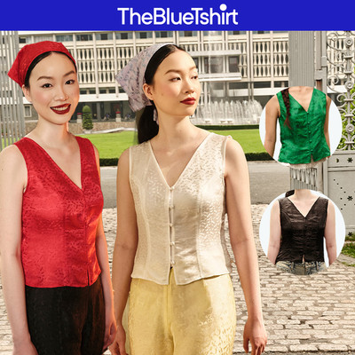 TheBlueTshirt - Áo lụa tơ tằm cổ chữ V sát nách phôm ôm tôn dáng - V Neck Tơ Tằm