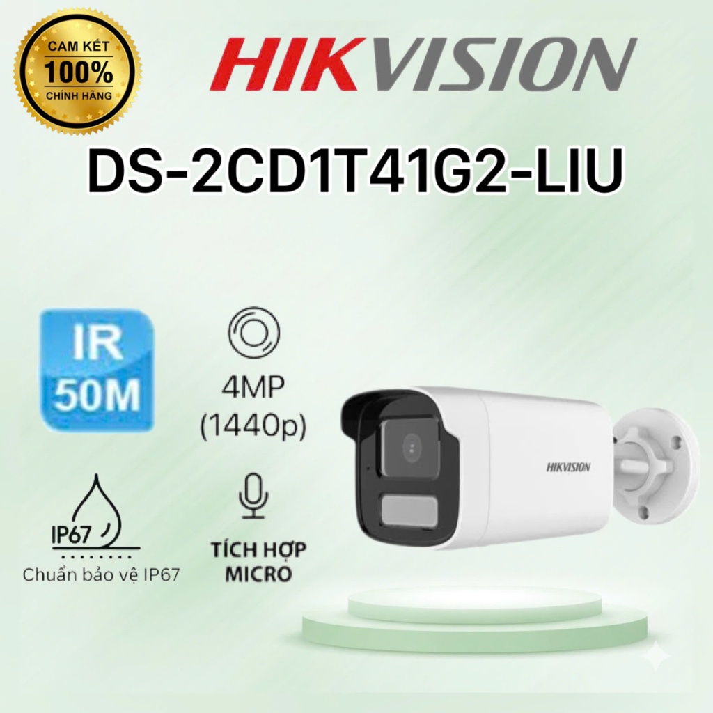 Camera IP 4MP hồng ngoại 50m thân trụ HIKVISION DS-2CD1T41G2-LIU - ĐÈN KÉP CÓ MÀU, CÓ MIC