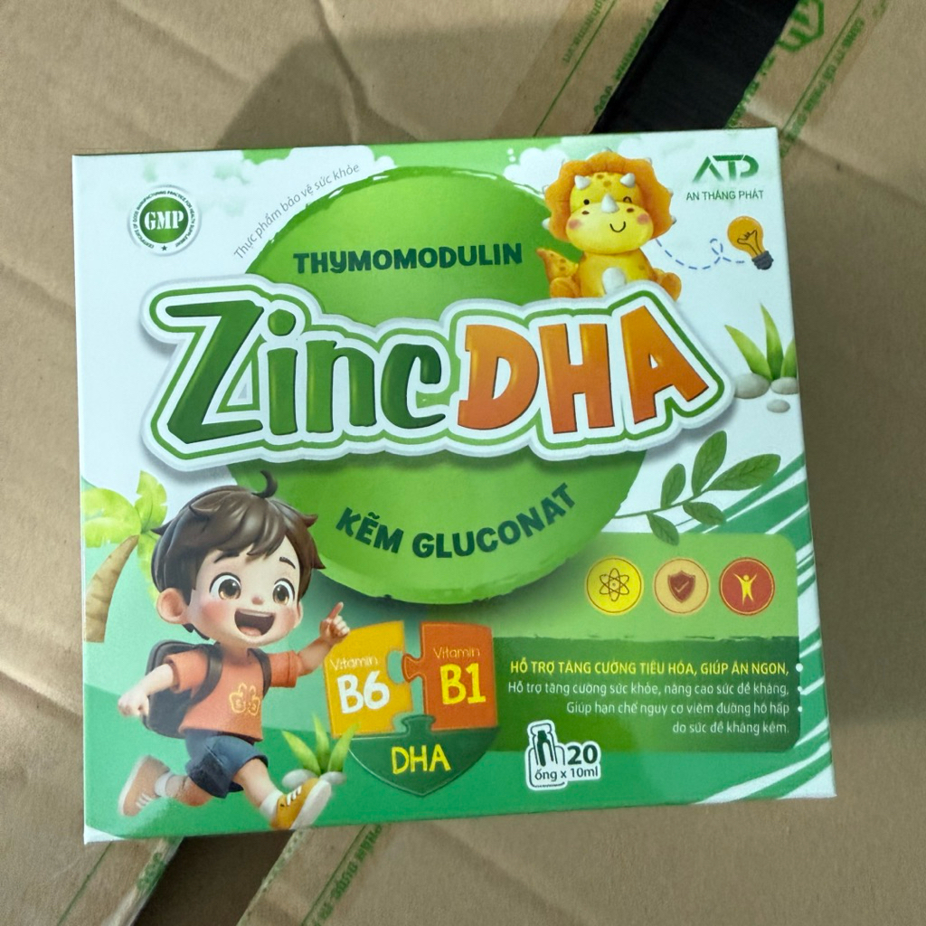 Siro kẽm ống cho trẻ Thymo Zinc DHA Kẽm Gluconat + Thymomodulin - hỗ trợ Tăng cường sức đề kháng Hộp