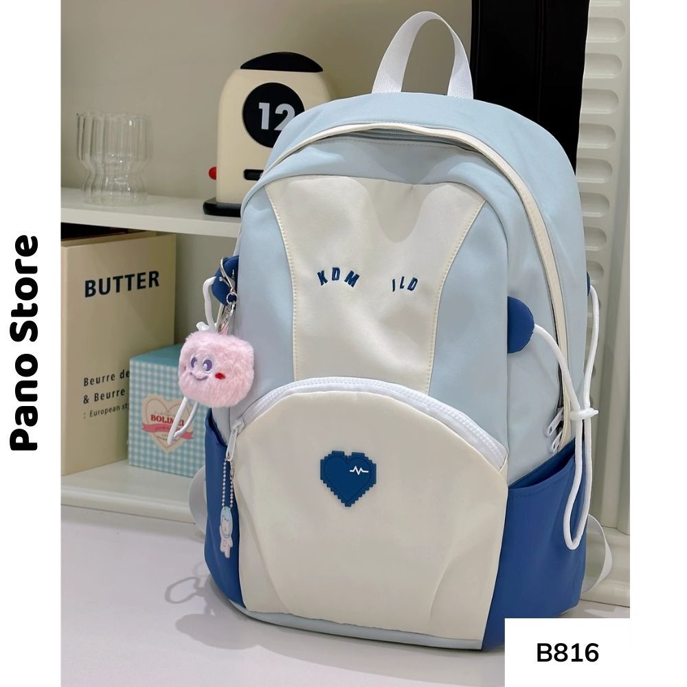Balo đi học unisex thời trang ulzzang phong cách phối màu kdmild tag trái tim vừa laptop 15.6 inch B