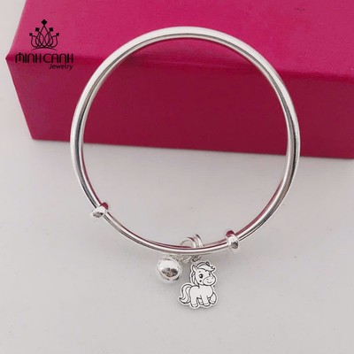 Vòng Bạc Ta Hình Con Ngựa Khắc Tên Điều Chỉnh Được Kích Thước Cho Bé - Minh Canh Jewelry