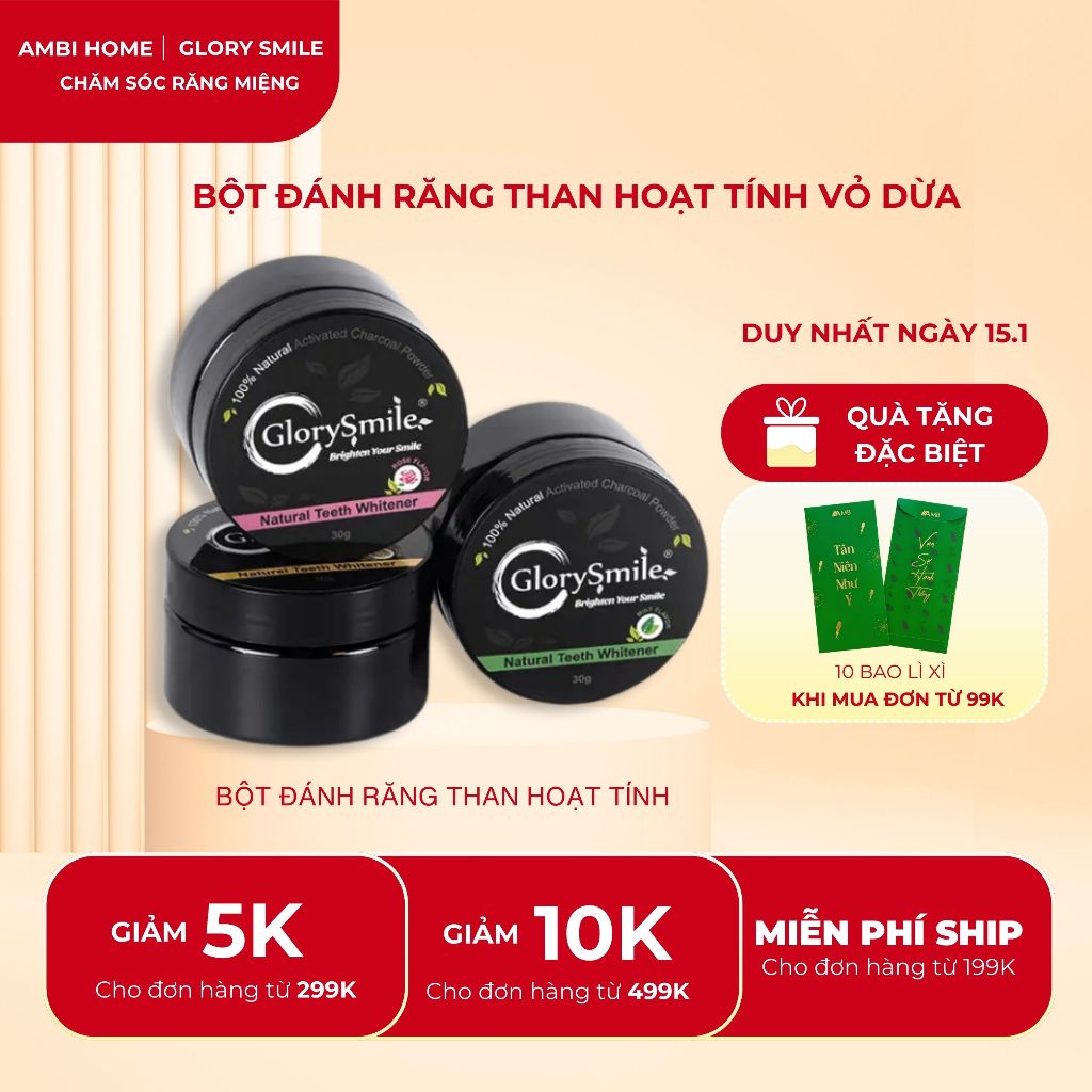Bột trắng răng than hoạt tính Glory Smile làm trắng răng tự nhiên, thơm miệng, chăm sóc răng miệng t