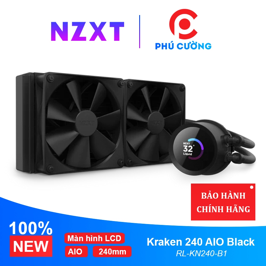 Tản nhiệt nước AIO NZXT Kraken 240 AIO Black (RL-KN240-B1) Màn hình LCD - Bảo hành chính hãng