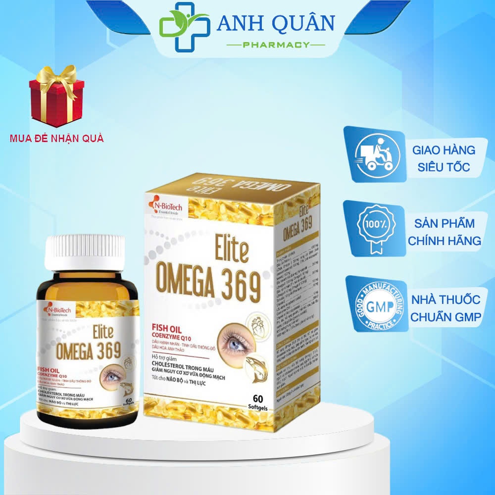 N-Biotech Elite Omega 369 Giảm Cholesterone, Giảm Nguy Cơ Xơ Vữa Động Mạch, Bổ Mắt (Hộp 60 viên) (hà