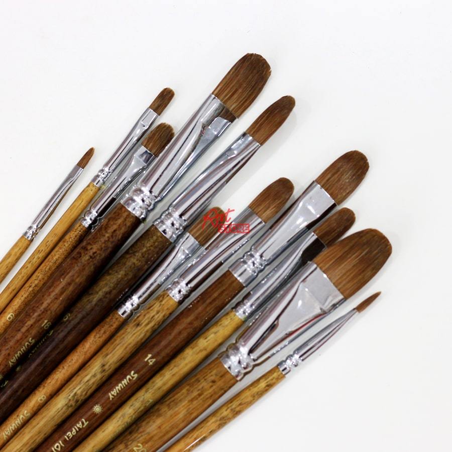 [Art Store] Cọ Vẽ Màu Nước, Sơn Dầu Đầu Oval Lông Chồn Sunway Taipei 101 - Chọn Size