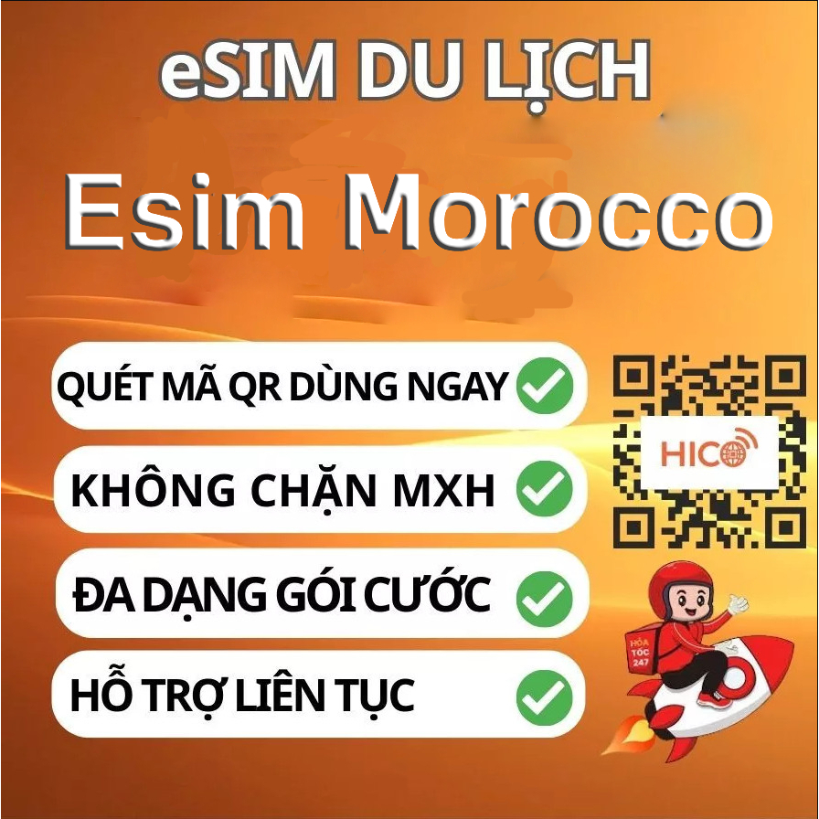 [Gửi Mã Hỏa Tốc] eSIM Du Lịch Morocco , esim Ma - rốc, eSIM HICO - Data Tốc Độ Cao - Quét QR Dùng