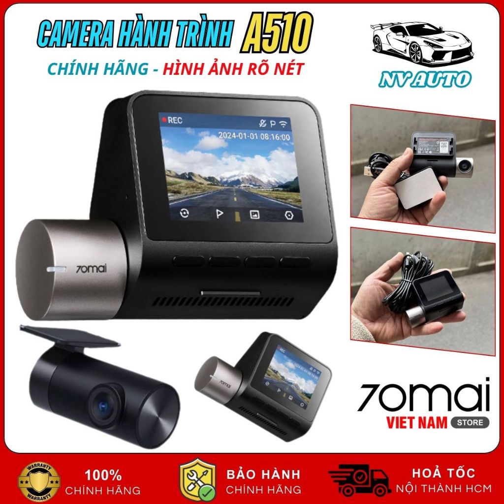 Camera Hành Trình 70mai A510 Chính Hãng, Ghi Hình Siêu Nét 3K, Cảnh Báo ADAS Giám Sát Đỗ Xe 24h